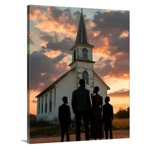 1940’s African Family Painting - Sunset Church Canvas Art - 16x20